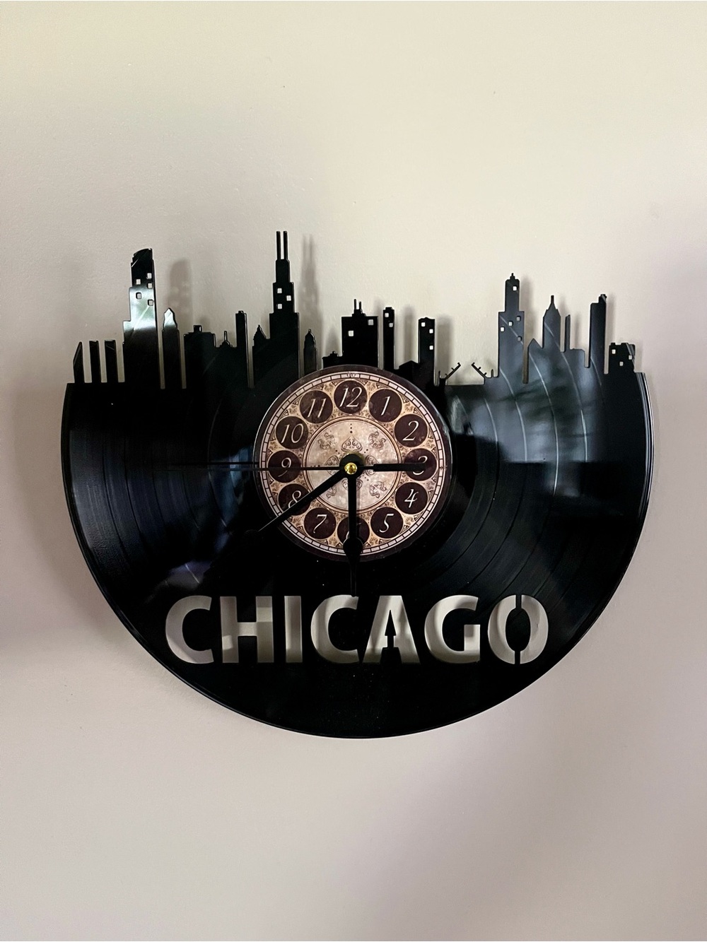 Chicago Skyline Vinyl Wall Clock - Black